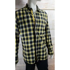 EQ men Yellow Plaid  Shirt Sz XXL Button Pocket @38